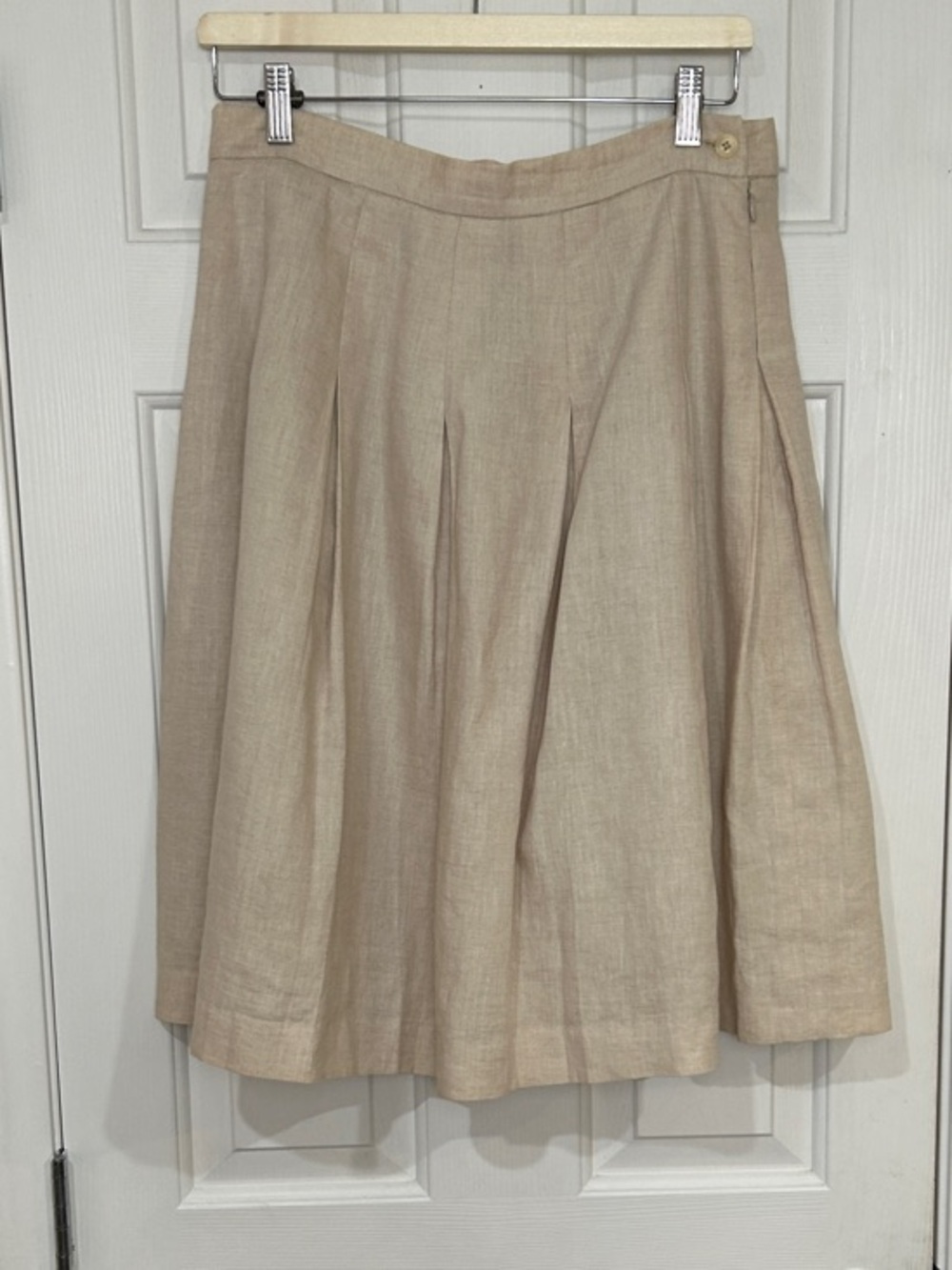 Harvé Benard Beige 100% Linen Pleated Skirt Size 8